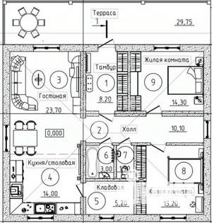 Дом 92м&sup2;, 1-этажный, участок 12 сот.  