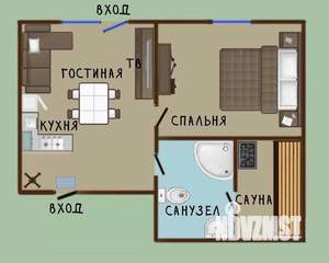 1-к квартира, посуточно, 45м2, 1/1 этаж