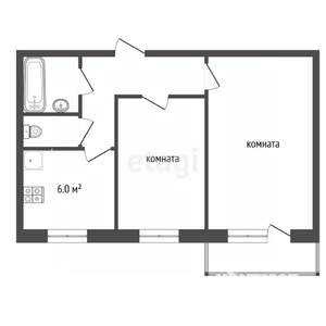 2-к квартира, вторичка, 44м2, 2/2 этаж