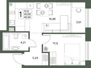 2-к квартира, вторичка, 41м2, 2/18 этаж