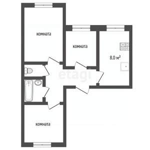 3-к квартира, вторичка, 66м2, 4/9 этаж