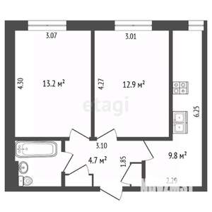 2-к квартира, вторичка, 45м2, 8/9 этаж