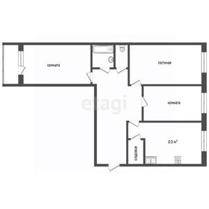 3-к квартира, вторичка, 63м2, 6/9 этаж