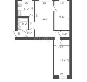 3-к квартира, вторичка, 56м2, 1/4 этаж