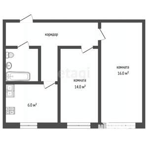 2-к квартира, вторичка, 46м2, 1/5 этаж