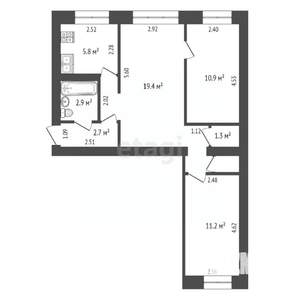 3-к квартира, вторичка, 56м2, 1/4 этаж