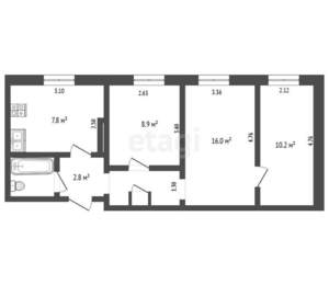 3-к квартира, вторичка, 52м2, 1/2 этаж