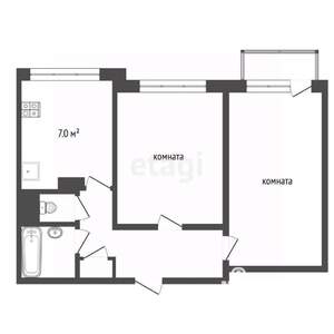 2-к квартира, вторичка, 49м2, 1/4 этаж