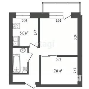 1-к квартира, вторичка, 28м2, 2/5 этаж