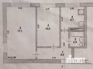 2-к квартира, вторичка, 42м2, 1/2 этаж