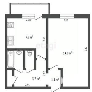 1-к квартира, вторичка, 31м2, 5/5 этаж