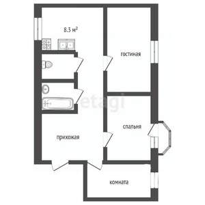 3-к квартира, вторичка, 71м2, 3/3 этаж