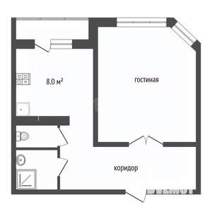 1-к квартира, вторичка, 43м2, 8/16 этаж