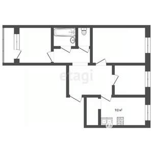 3-к квартира, вторичка, 62м2, 1/9 этаж