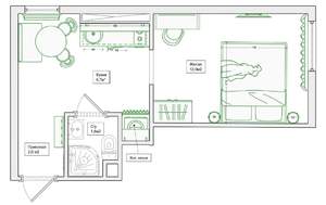 1-к квартира, вторичка, 23м2, 5/6 этаж