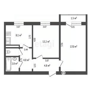 2-к квартира, вторичка, 50м2, 4/5 этаж